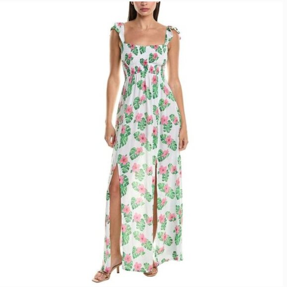 Tiare Hawaii Dresses & Skirts - Tiare Hawaii Hollie Maxi Dress OS Tahitian Hibiscus Smocked Slits Vacation Beach